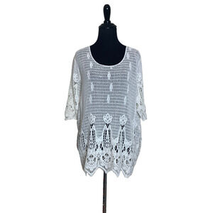Say What? white crochet style short sleeves tunic top size XL